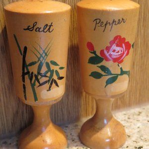 Vintage 1970's Wooden Hand Painted Salt and Pepper Shakers (138V)